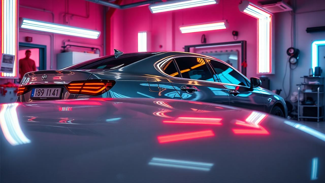 Polished vehicle inside Abreu Paint & Body Shop workshop in Miami